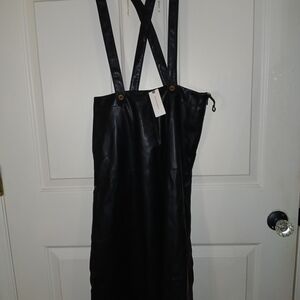 Anthropologie Black Faux Leather Dress with Button Strap Detail